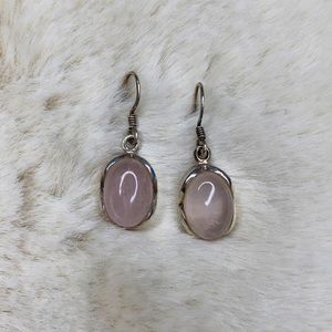 Oval Rose Quartz Silver Earrings